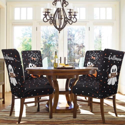 Halloween Chair Covers Set of 6 Cute Blcak Cat Ghost Parson Chair Slipcover
