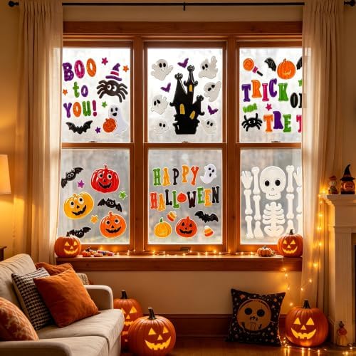 6 Sheets Halloween Window Gel Clings, Halloween Window Stickers for Glass