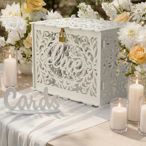 Jolik DIY Wedding Card Box, Large Rustic Locking Money Box Holder for Wedding Reception, Gift Card & Envelope Storage, Anniversary & Birthday Party Decoration