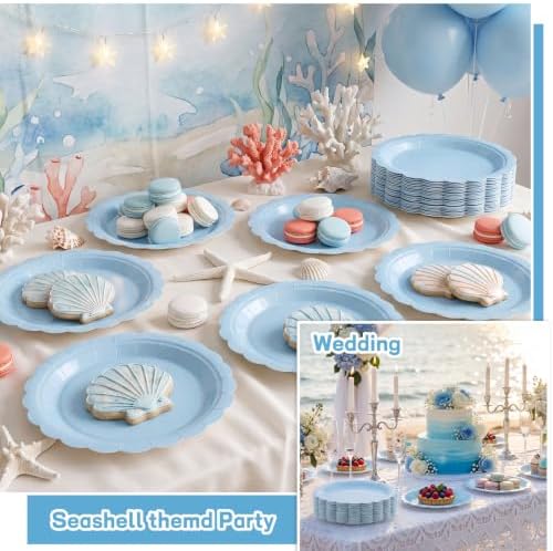 NatNarr 30 Pk Light Blue Plates 9" Disposable Scalloped Blue Paper Plates