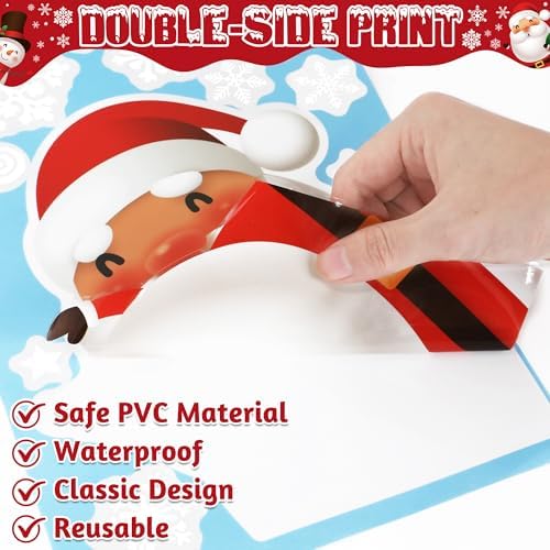 144 PCS Christmas Window Clings, Snowflake Window Clings for Stickers for Glass, Christmas Decorations Decals for Snowman Santa Claus Tree Reindeer Elf Winter Party Accessories Supplies Decor