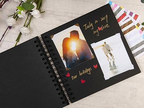 potricher 8 x 8 Inch DIY Scrapbook Album 80 Pages with Kraft Paper, Black