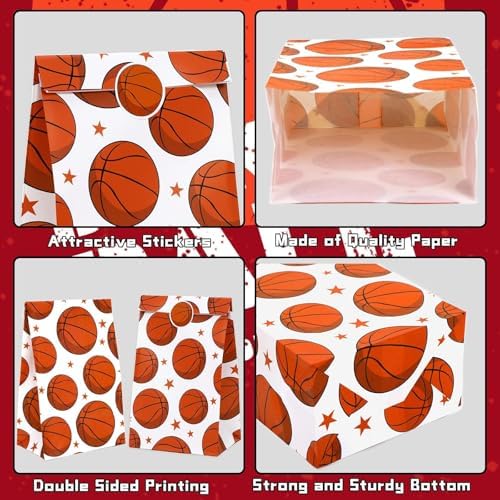 FEBSNOW 20Pcs Basketball Paper Gift Bag with Stickers for Sport Party Favor