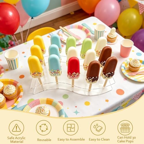 1 Pcs Acrylic Cakesicle Display Stand, 15 Holes Cakesicle Stand Display, Reusable Clear Cake Pops Sticks Kit for Wedding Shower Birthday Dessert Table Display