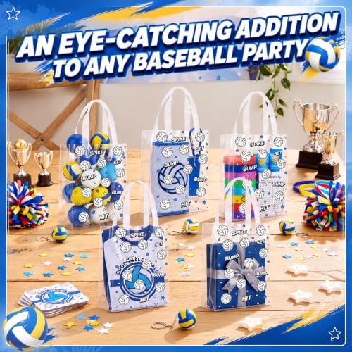Pajean 24 Pcs Volleyball Theme Plastic Gift Bags with Handles, 5.9 x 8.7 x 3.1 Inch Volleyball PE Treat Bags, Sport Candy Goodie Pouches for Sports Senior Night, Team Gifts, Event Supplies Decoration