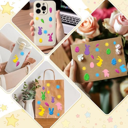 Foam Stickers, 500 PCS 3D Glitter Foam Easter Sticker, 7 Colors