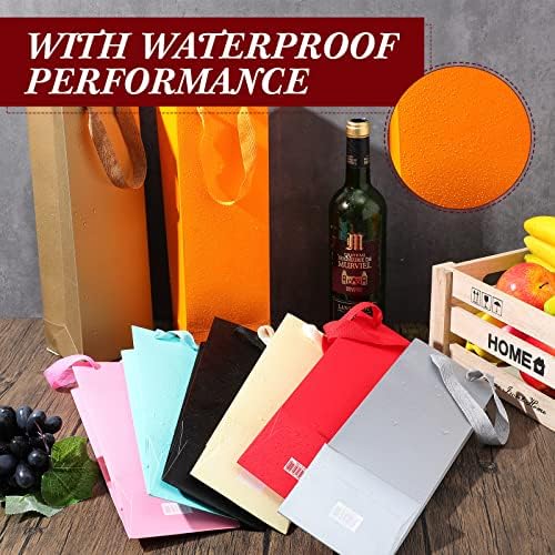 Zonon 48 Pieces Colorful Wine Gift Bags Bulk Christmas Wine Bottle Paper Bags Single Bottle Carry Bags with Handles for Wedding Birthday Housewarming Party Supplies, 3.5 x 4.3 x 13.8 Inch, 8 Colors