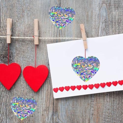 500Pcs Heart Stickers 1In Valentines Day Silver Love Stickers Glitter Heart Shaped Sticker for Kids Reward Classroom Self Adhesive Incentive Sticker for Envelope Seal Birthday Gift Decorations