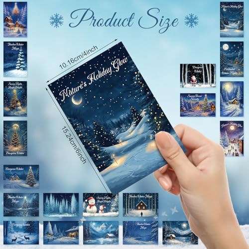 Nuanchu 80 Pcs Winter Forest Holiday Cards Bulk 4 x 6 Inch Christmas Tree Postcard Moonlight Silent Night Snow Scene Xmas Blank Holiday Cards for Friends Relatives Family, 20 Designs