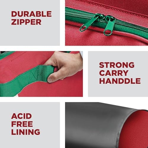 HOLDN’ STORAGE Premium Christmas Ornament Storage Container - Holds Up to 72-4” Ornaments Durable 600D Fabric - Adjustable Dividers - 3 Individual Trays - Metal Frame - Red