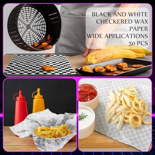 Geosar 100 Pcs Gingham Paper Food Tray with Wax Paper,Iridescent
