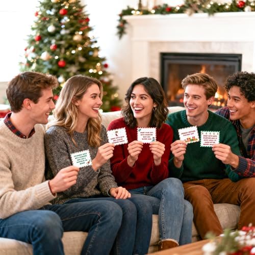 61 Pcs Christmas Gift Exchange Game Cards Merry Christmas Party Games White Elephant Gift Exchange Card Xmas Holiday Present Swap for Adults Large Group Family Women Men Coworker Supplies Winter Paper