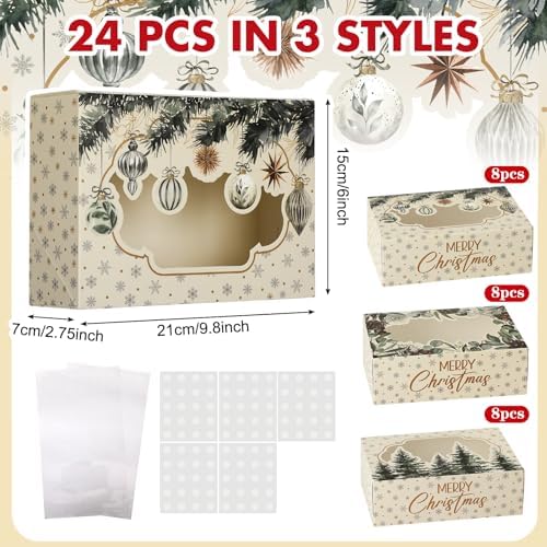 Eaasty 24 Pcs Christmas Cookie Boxes with Window Bulk, Green