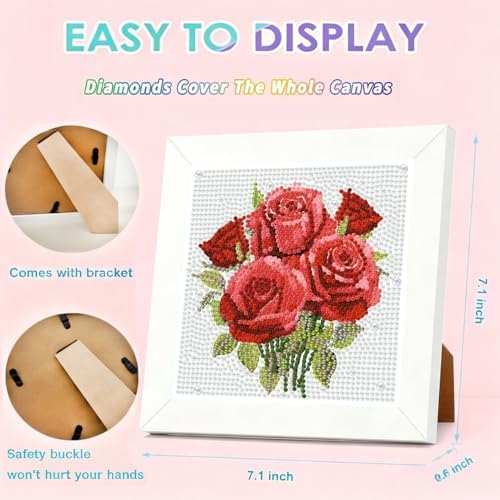 Diamond Art Kit for Kids with Frame,Red Rose Diamond Painting for Kids