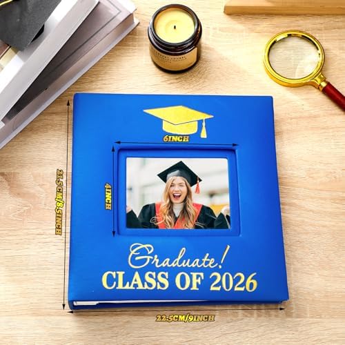 ReliThick Graduation Photo Album Holds 200 Pcs 4 x 6 Inch Photo 2026 Leather Album with Front Window Memory Scrapbook for Holiday Christmas Gift College High School Graduate Gift (Treasure)