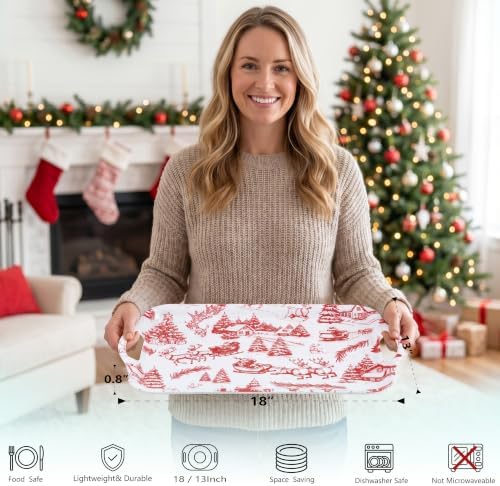 ONEderful 2-Pack Christmas Serving Trays – 18x13 Inches Winter Wonderland Handled Platters, Large Holiday Trays for Christmas Parties, Buffets & Family Gatherings (Christmas Color Scheme)