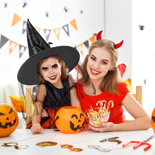 JXITON Halloween Witch Hat Women Witches Hat with Veil for Women Halloween Costume Party,Purple，Black,Orange