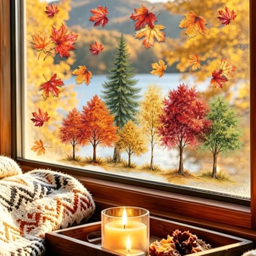 Fall Window Clings Decor Autumn Leaf Thanksgiving Decorations Stickers
