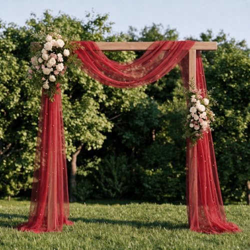 Artoid Mode 3-Pack Pearl Red Gauze Table Runner 10FT Home Decor