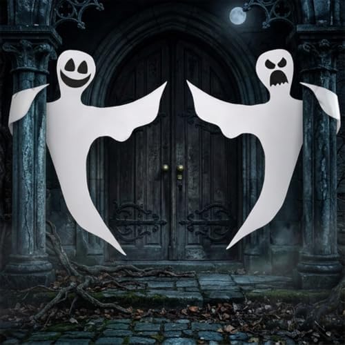 Anditoy 2 Pack 53" Halloween Hanging Ghost Decorations Bendable Halloween Tree Wrap Ghosts for Indoor Outdoor Yard Tree Garden Porch Halloween Decor Party Supplies