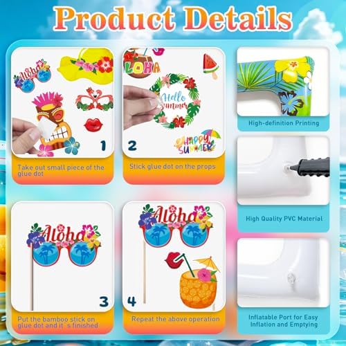 Hawaiian Photo Booth Props & Inflatable Frame, 31Pcs