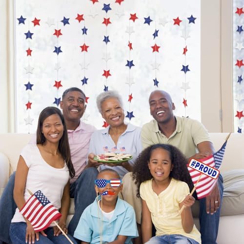 Red White and Blue Star Garland Banner Streamers 59 FT 2.76 Inch, Paper