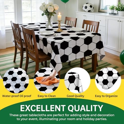 6 Pack Soccer Party Premium Disposable Plastic Tablecloth 54" x 108" Table Cloths Include 3 Black＆White and 3 Green for 6 to 8 Foot Sports Ball Theme Decoration Supplies (Soccer)