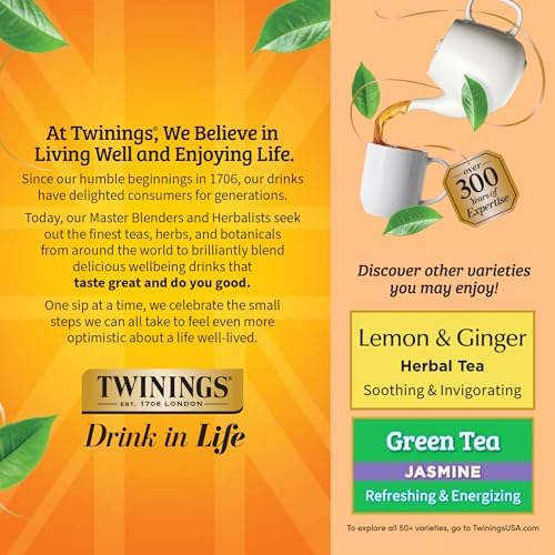 Twinings Peach & Orange Herbal Tea Individually Wrapped Bags, 100 Count (Pack of 1), Juicy & Fruity, Naturally Caffeine-Free, Enjoy Hot or Iced, 100 Teabags