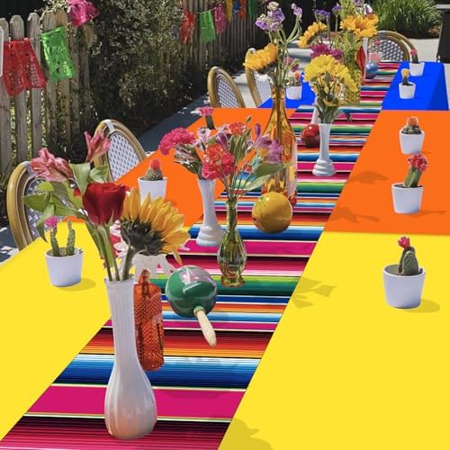 6 Pcs Mexican Fiesta Plastic Tablecloth, Rectangle Disposable Table Cloth Striped Table Cover for Cinco De Mayo Taco Night Fiesta Party Decoration, Mexican Wedding Birthday Home Decor, 108 x 54 Inch