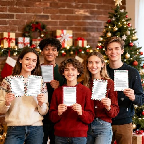 66 Pcs Christmas Trivia Game Cards Christmas Games for Family Party Merry Xmas Trivia Paper Holiday Activity Guessing Card Large Groups Adults Annual Festive Events Decorations Gifts with Answer Key