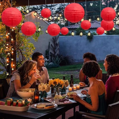 20Pcs Red Paper Lanterns for Parties, 4” 6” 8” 10” 12” Chinese Asian Hanging Round Paper Lanterns for Birthday Wedding Halloween Christmas Home Decor Party Decor