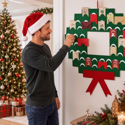 Jetec Christmas Card Holder Felt Christmas Wreath Card Display