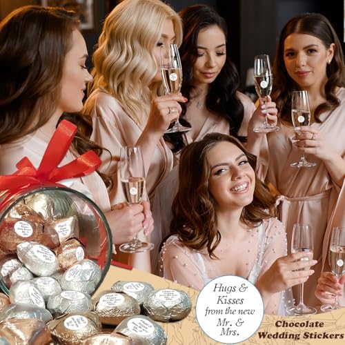 540 Pcs Wedding Party Favor Stickers - Hugs & Kisses from New Mr & Mrs Chocolate Drops Labels for Wedding, Bridal Shower Party Decorations