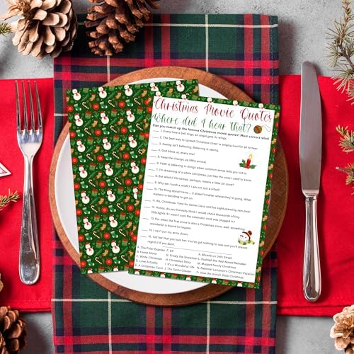 Christmas Movie Quotes Game Card - 20 Game Cards with 1 Answer Card -Film Theme Xmas Party Funny Activity for Family, Adults & Teen - Holiday Christmas Party Supplies & Decoration(Snowman)-A05