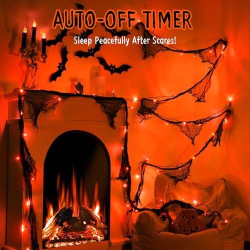 cshare Halloween Lights Battery Operated or USB, Creepy Cloth String Lights with Timer Waterproof 9.8ft 30LED Orange String Lights Halloween Decortions for Fireplace Window Door Mirror