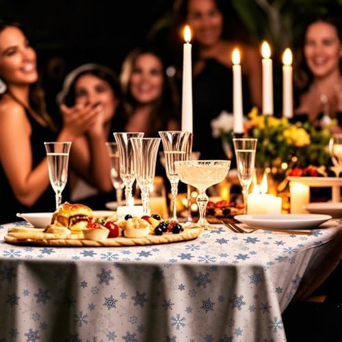 8 Pack Christmas Blue Snowflake Plastic Tablecloth 54" x 108" Disposable Christmas Table Cloths for 6 to 8 Foot Tables Rectangle Table Cover for Parties (Blue Snowflake, Rectangle)