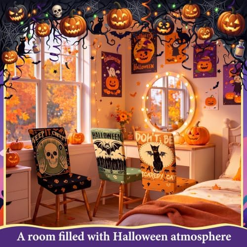 Moukeren 6 Pcs Halloween Chair Covers Scary Dining Chair Slipcovers