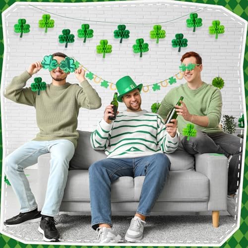 JULMELON 18Pcs St Patricks Day Hanging Decorations Honeycomb Shamrock