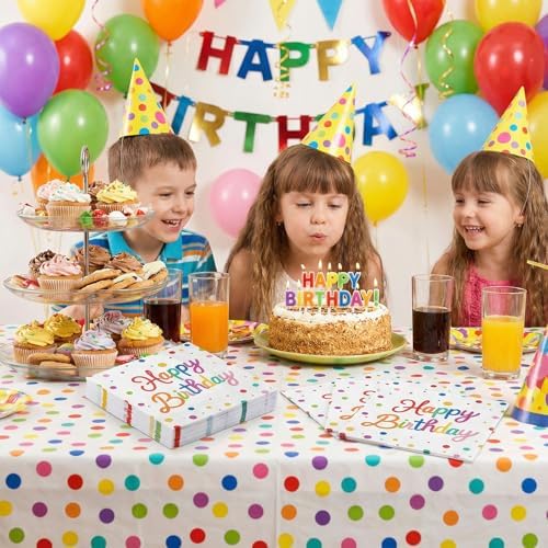 Natnarr 50 Pk Happy Birthday Napkins, 6.5" Rainbow Birthday Cocktail Napkin