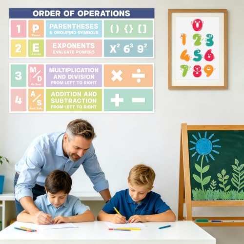 PAIVSUN 2Pcs Math Posters for Classroom, Math Bulletin Board Decorations Set, Large Educational PEMDAS Posters for Elementary Middle High Back To School Teacher Supplies Home Office Wall Decor