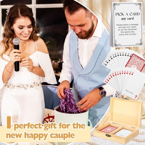 AceOrbit 57 Pack Red Wedding Guest Book Playing Cards Set with Wooden Box