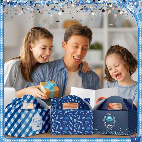 Dunzoom 100 Pcs Fathers Day Party Favors Fathers Day Treat Boxes Dad Theme Goodie Candy Gift Bags Holiday Paper Gift Container for Dads Birthday Decoration