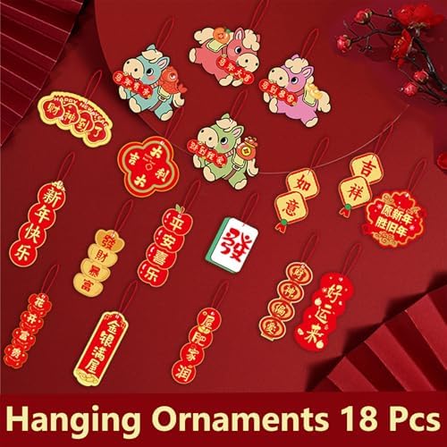YUBAIHUI 80 Pcs Chinese New Year 2026 Decorations Spring Couplet Red Envelopes Paper-cuts Lanterns Pendants China Party for Lunar New Year Vietnamese Horse Year