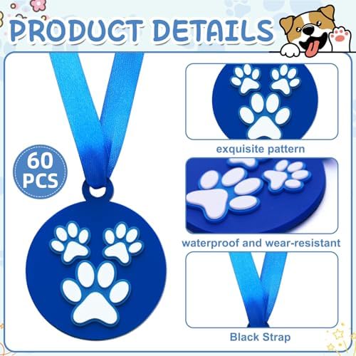 AmazingSpark 60 Pcs Paw Award Medals, 2 Inch Rubber Medals Bulk Winner Encourage Team Participation for Kids Adults Trophy Award Prize Gift Competitions Graduation Party