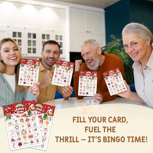 Christmas Bingo Game, Merry Christmas Party Games for Adults, Xmas Bingo Game Cards for Large Group Family Friends Activities, Winter Holiday Party Decor Supplies, 07