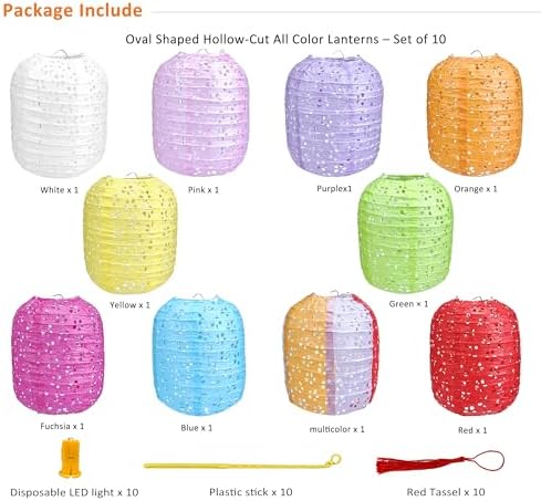 10Pack Paper Lanterns Chinese Lunar New Year Decorations 2026 Japanese Hanging Paper Lanterns with LED Lights Sticks Tassels 6.3Inch for Spring Festival Valentine's Day Wedding Asian Home Party Decor
