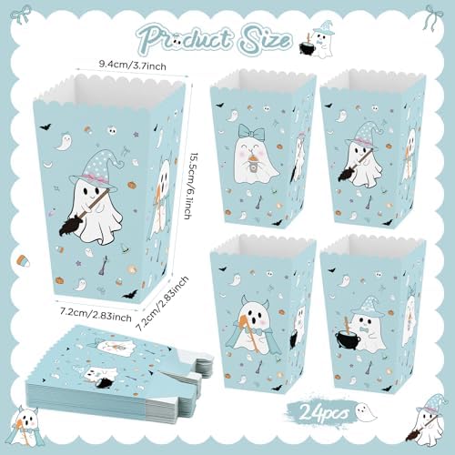 K KUMEED 24 PCS Halloween Popcorn Favor Boxes, Cute Ghost Popcorn Bowls, Blue