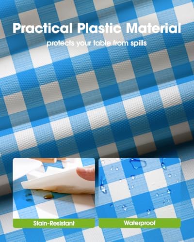Pureegg Blue Plaid Plastic Table Cloth Disposable 10 Pack 54x108 Inch