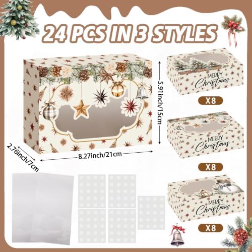 Eaasty 24 Pcs Christmas Cookie Boxes with Window Bulk, Neutral