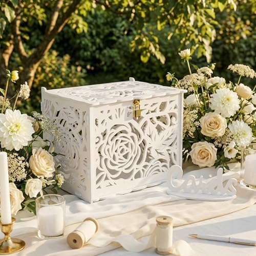 Jolik DIY Wedding Card Box, Large Rustic Locking Money Box Holder for Wedding Reception, Gift Card & Envelope Storage, Anniversary & Birthday Party Decoration, Bridal or Baby Showers